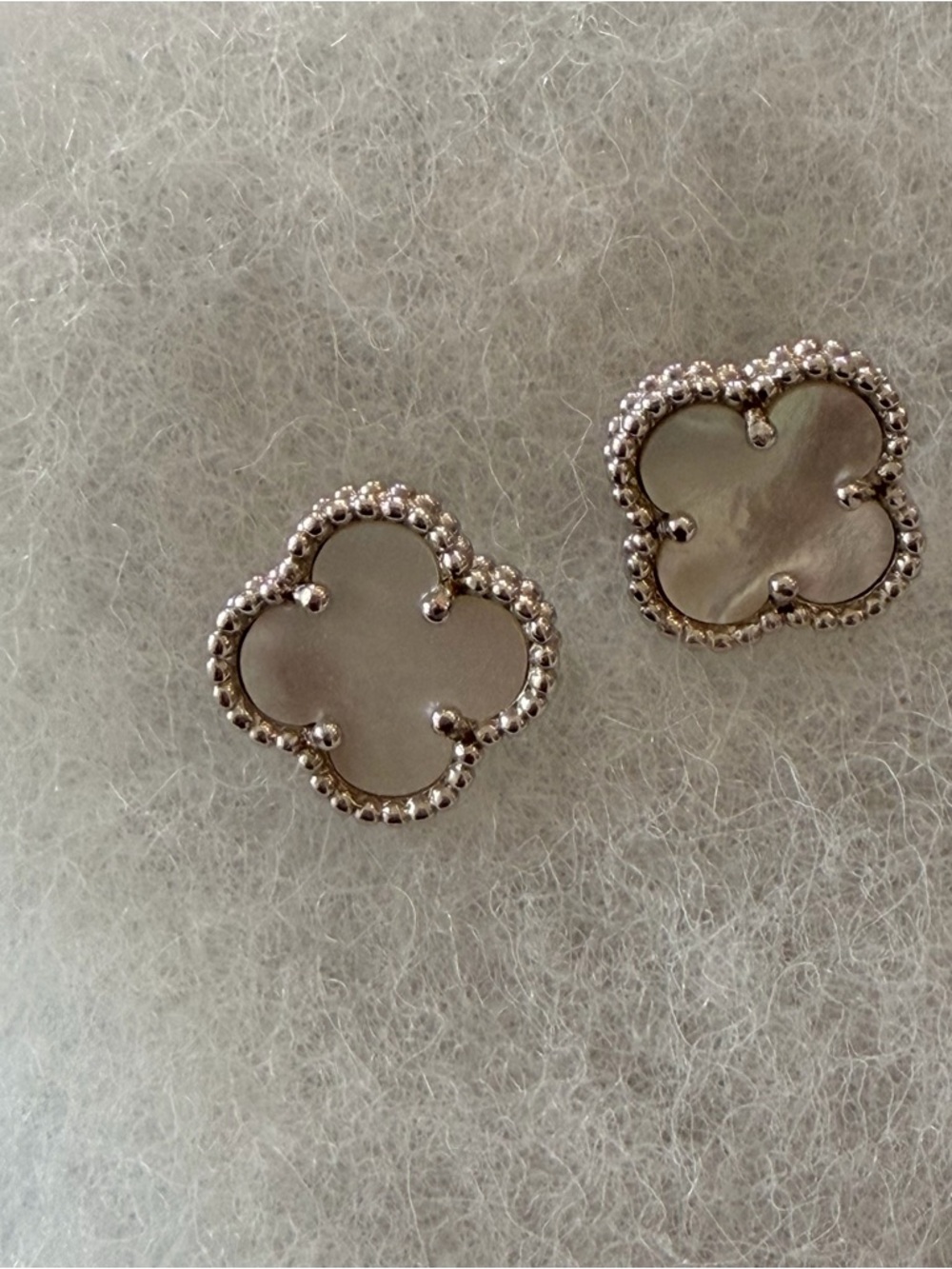 Van Cleef style Silver Clover Stud Earrings - Elegant Mother-of-Pearl Inlay